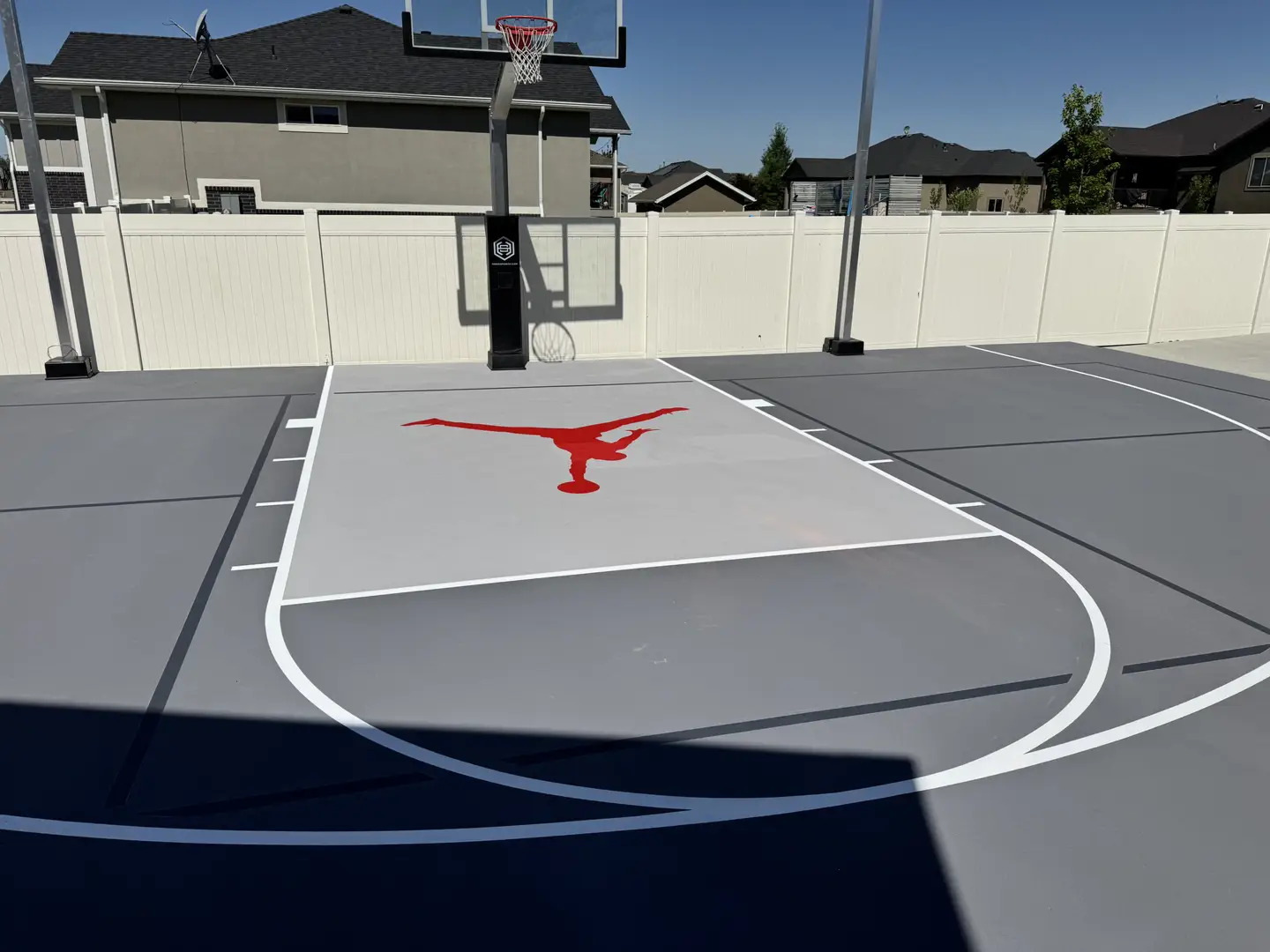 Basketball court with red Jordan logo