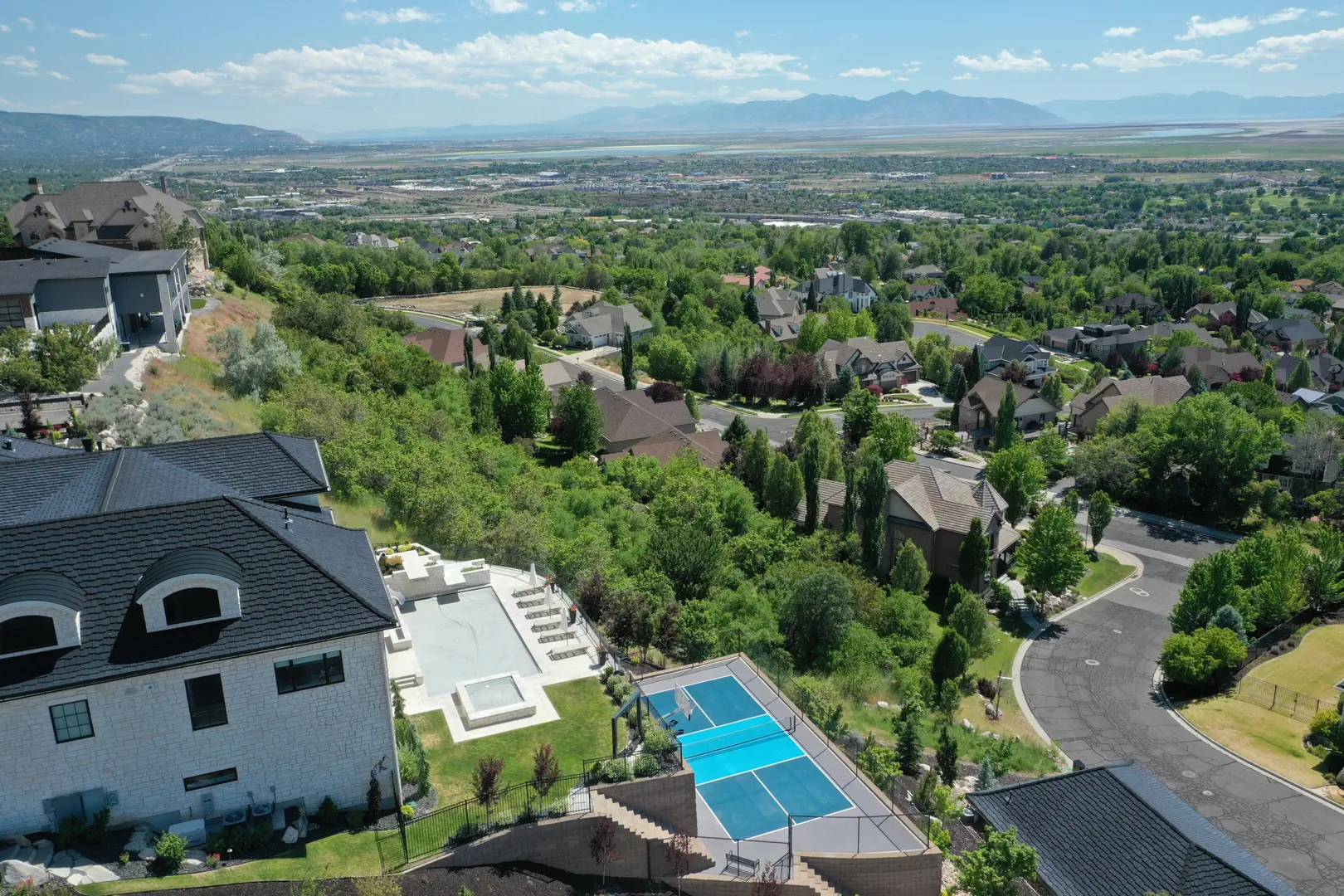 Ariel view of a high quality Pickleball court!