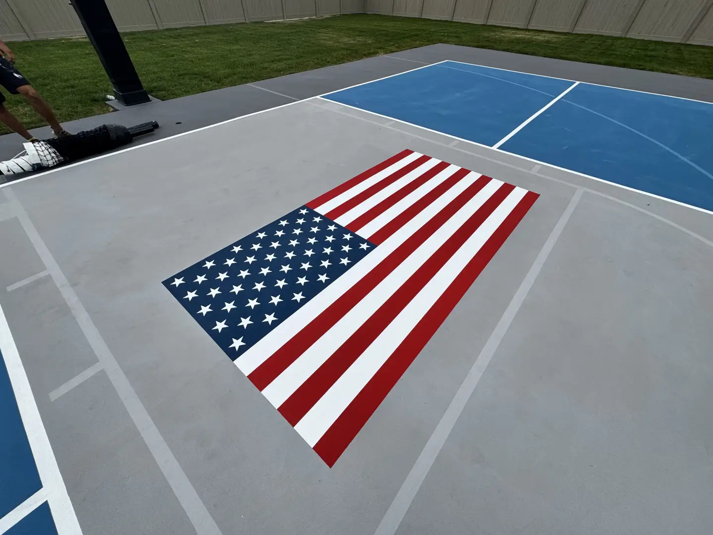 American flag painted on a pickleball court